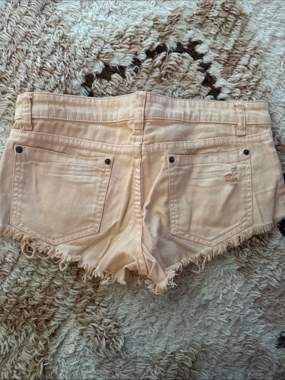 Peach Pink Lace-Up Distressed festival Denim Shorts - Picture 2 of 6